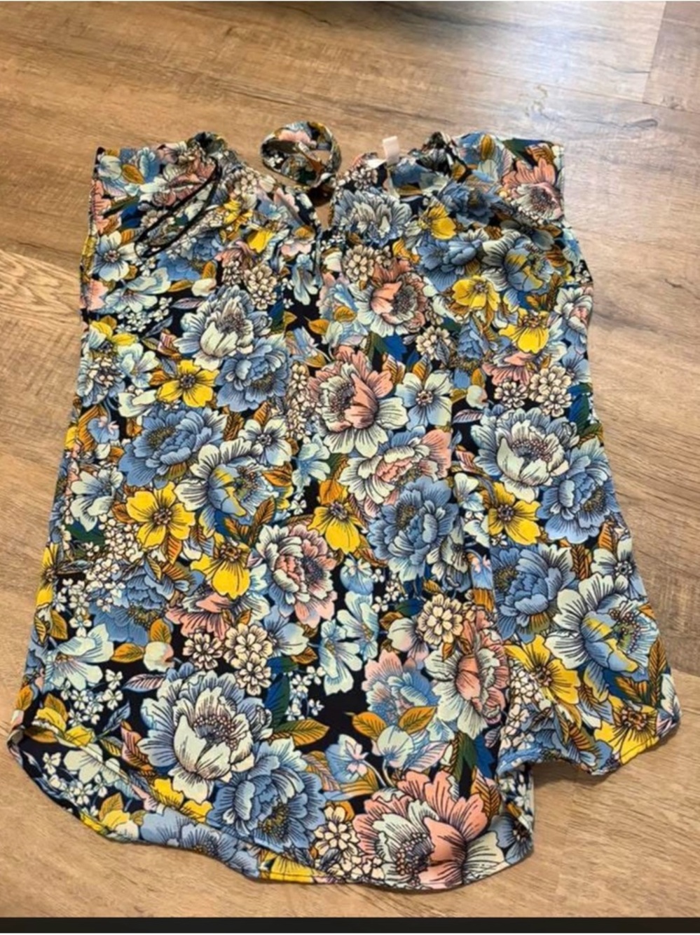 LC Lauren Conrad Blue Yellow Pink Floral Sleeveless Blouse